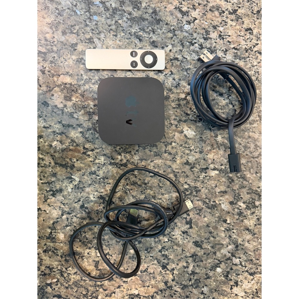 Apple TV 3rd Gen A1469 Black Media Streamer with Silver Remote and HDMI Cable